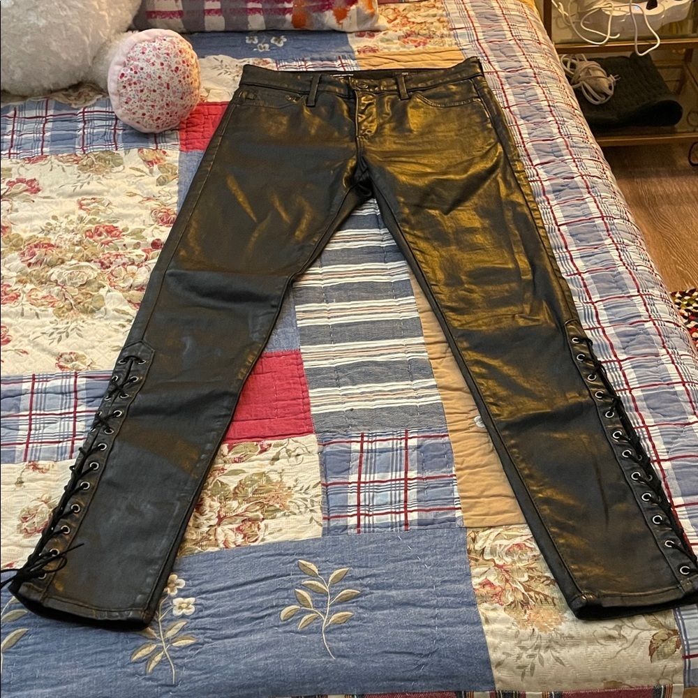 AG Adriano Goldschmied Farrah Ankle Side Lace Black Denim Jeans